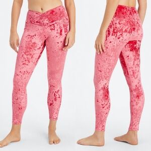 Fabletics Crushed Velvet Velour Leggings Rare Pink Red Pockets Gym Athleisure S